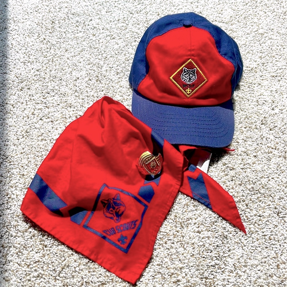 Boy Scouts Cub Scouts Wolf Hat AND neckerchief WITH slide.